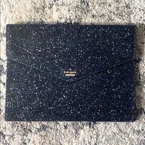kate spade black glitter envelope clutch